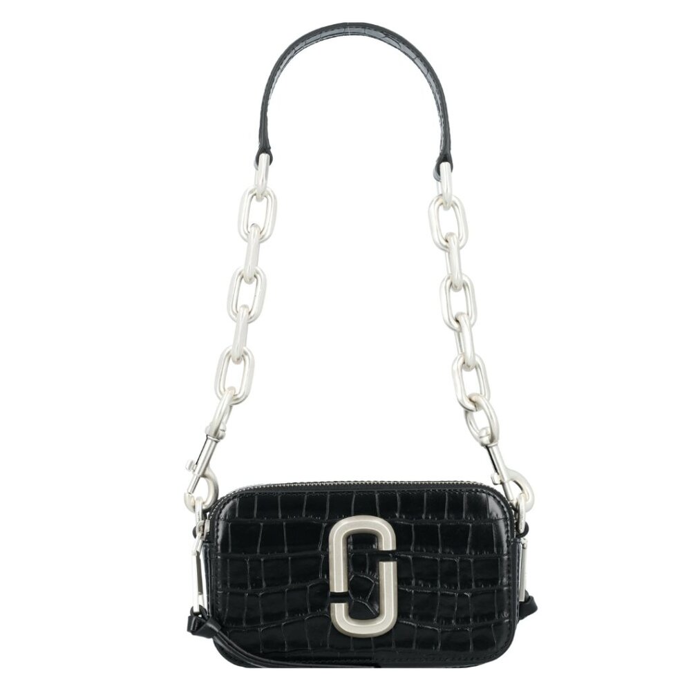 NWT Marc Jacobs Snapshot Shoulder Bag Black Leather Chain Strap Croc-Embossed